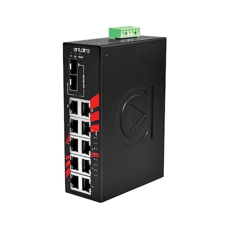 Antaira 10-Port Industrial PoE+ Gigabit Unmanaged Ethernet Switch LNP-1002C-SFP-24